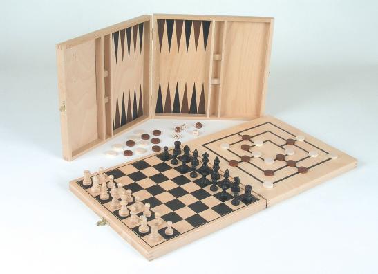 Schach, Dame, Backgammon-Set aus Holz