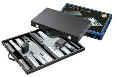 Backgammon Koffer Kunstleder Inlett grau gro