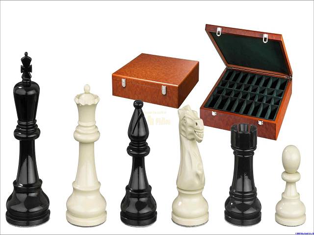 Schachfiguren Edel-Staunton (Schwarz/Weiss) + Jaques-Springer