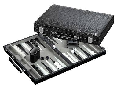 Backgammon Koffer Kunstleder Inlett grau